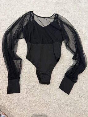 Black Sheer-Sleeve Bodysuit - Women